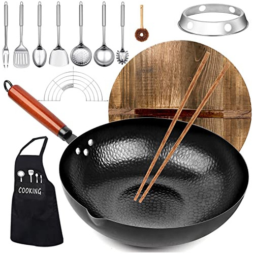 Wok De Acero Al Carbono, Juego De 14 Piezas De Woks Y S...