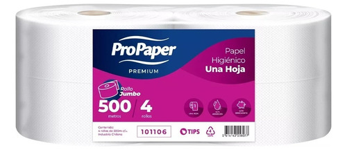 Papel Higienico Jumbo 500 Mt X 4 Rollos Propaper Hoja Simple