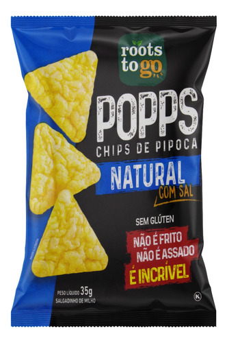 Chips de Pipoca Roots To Go Popps natural sem glúten 35 g