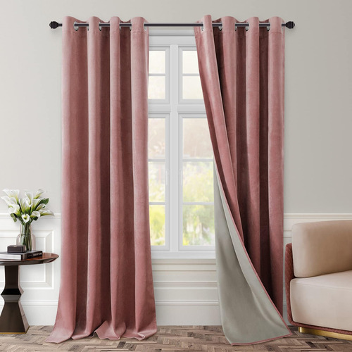 Cortinas De Terciopelo 100% Opacas De 2 Paneles De Homeideas