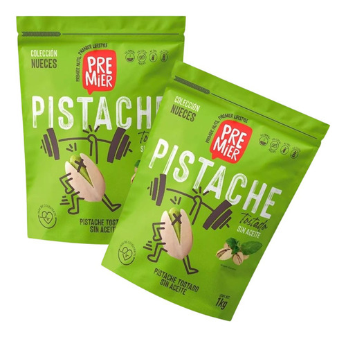 Pistache de pistache con sal de marbolsa PremierSnacks saludables 2 kg pack x 2 u