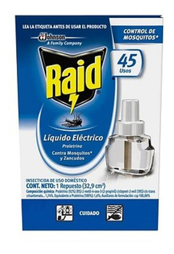 Imagen 3 de 4 de Liquido Repelente De Zancudos Raid 45 Noches