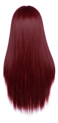 Peluca De Pelo Largo Y Liso Para Mujer, Color Rojo Vino, Mec