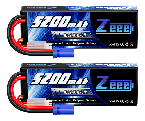 Zeee 2s Lipo - Bateria Rigida De 7.4 V, 5200 Mah, 80c, Con E