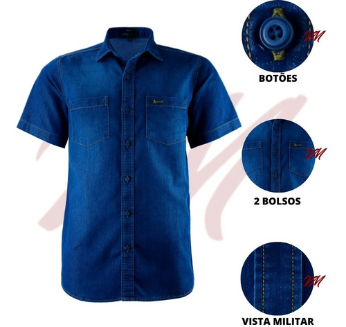 Kit 2 Camisas 2 Bolsos Luxo Amil 1 1695 Jeans + 1 1628 Brim