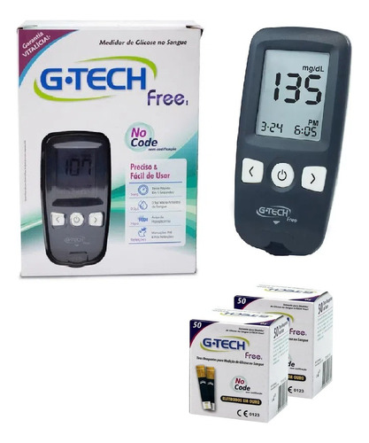 Kit Aparelho De Glicemia Diabetes Gtech Free C/ 110 Tiras
