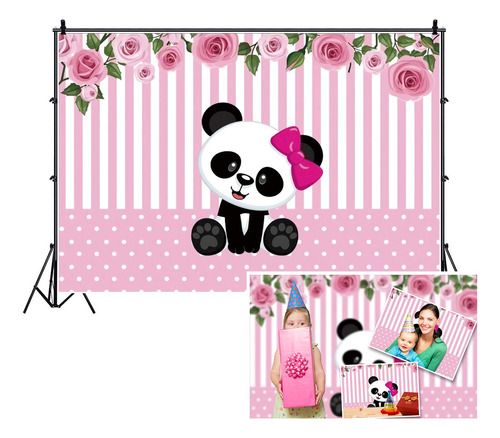 Dashan Fondo Panda 7 X 5 Pie Diseño Raya Rosa Blanca Flor