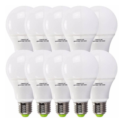 Kit 10 Lâmpada Led 12w 6500k Bivolt Luz Branca - Ourolux 110V/220V