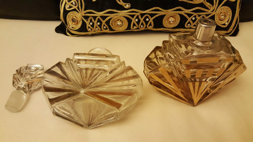 Antiguo Perfumeros Cristal Tallado Oro Set Grande Ver (Usado)
