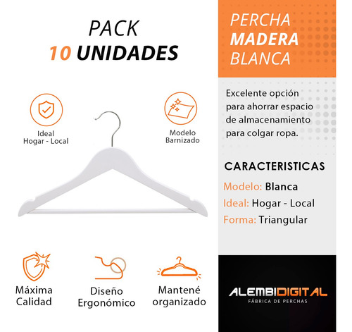 Perchas De Madera Lustrada X 10 Premium