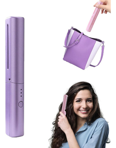 Cepillo Usb Peine Alisadora Para Cartera Violeta