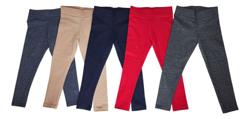 Pack 5 Leggins Para Niña 2 A 12 Años Colores Básicos Algodón