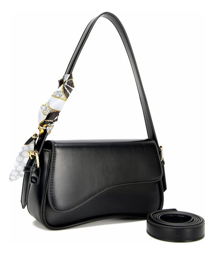 Bolsa Feminina Baguete Transversal Tiracolo Pequena Festa Cor Preto Desenho Do Tecido Lisa