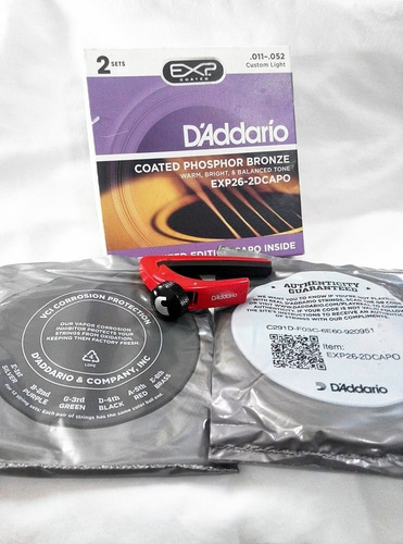 Enc Violao Aco D Addario 011 Exp26 (kit 2 Jg + Capo )