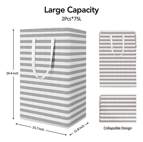 Cesto Para Ropa De Algodon 75 L Con Diseño Rayas Gris 2 Pzas