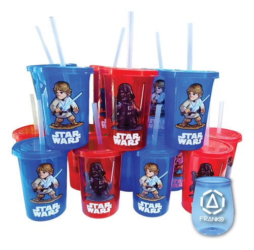 Vasos Decorados Star Wars 20 Pzas Reusable Con Popote