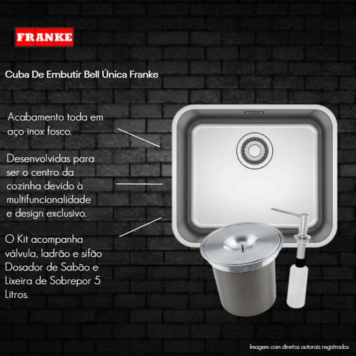 Kit Cuba Cozinha Inox 47,5x41 Com Dosador E Lixeira 5l Fanke