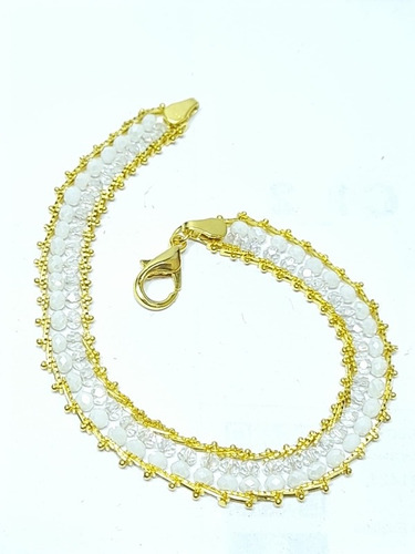 Imagen 1 de 8 de Pulsera De Obatala En Chapa De Oro Y Cristales Dobles