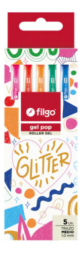 Estuche X 5 Colores Roller Filgo Gel Pop Glitter Trazo 1 Mm Color del exterior Surtidos