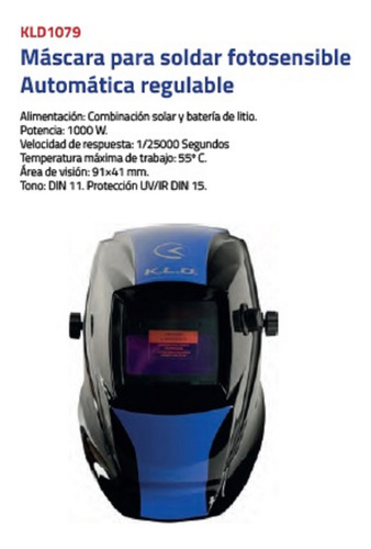 Máscara Fotosensible Regulable Kld Careta Soldar Automática Azul Kld1079