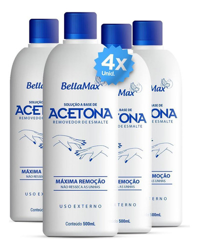 Acetona para uñas, 4 unidades de Bella Mix de 500 ml