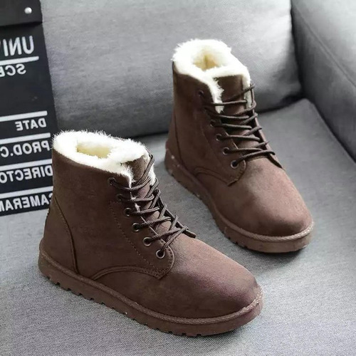 Botas Cálidas Para La Nieve Para Mujer Botines Planos Ante