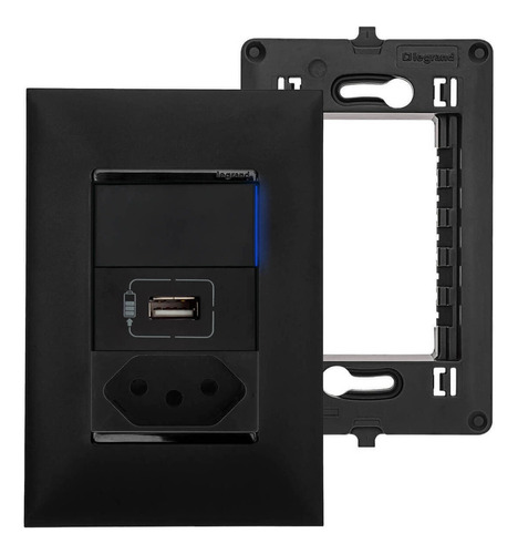 Tomada Usb Pial Legrand + Interruptor Paralelo E Tomada 10a Cor Preto