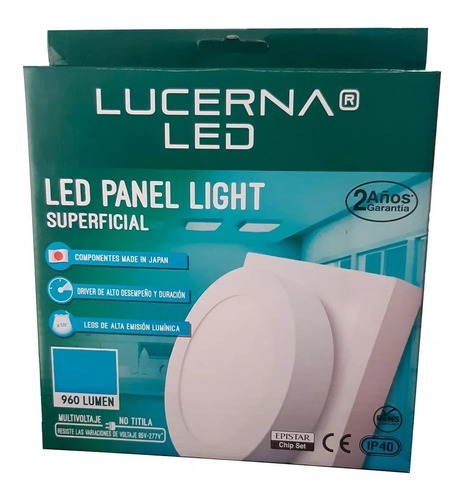 Panel Led 12w 6500k Redondo Sobreponer Lucerna