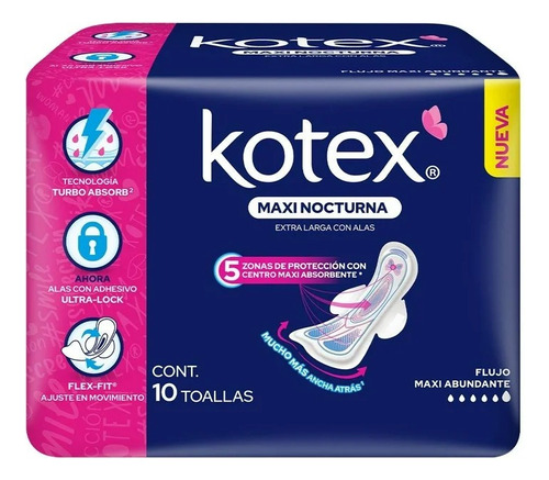 7 Pzas Toallas Femeninas Kotex Maxi Nocturna Extra Larga Con
