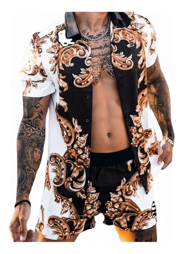 Conjunto De Camisa De Manga Corta Con Estampado Hawaiano