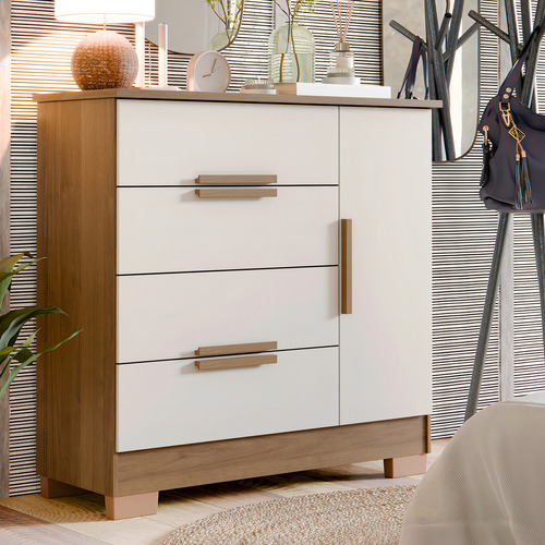 Cômoda Sapateira Ms Com 4 Gavetas Organizadora De Roupa Para Quarto Grande Jequitibá Off