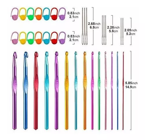 Vodiye 37 PCS Crochet Hooks Set, Coloured Aluminum Ergonomic Handle  Crochet, Hook Needles for Arthritic Hands, with Stitch Markers and  Large-Eye Blunt Needles 