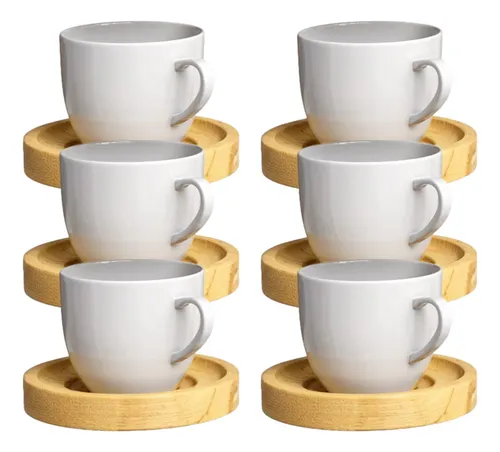 Kit 8 Xicaras Porcelana Café Chá Com Pires Madeira 16 Peças Menor preço em Kit 8 Xicaras Porcelana Café Chá Com Pires Madeira 16 Peças