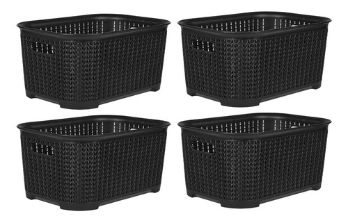 Canastos Organizador Plastico Rattan Cesto X 4 Un 36x25x17 