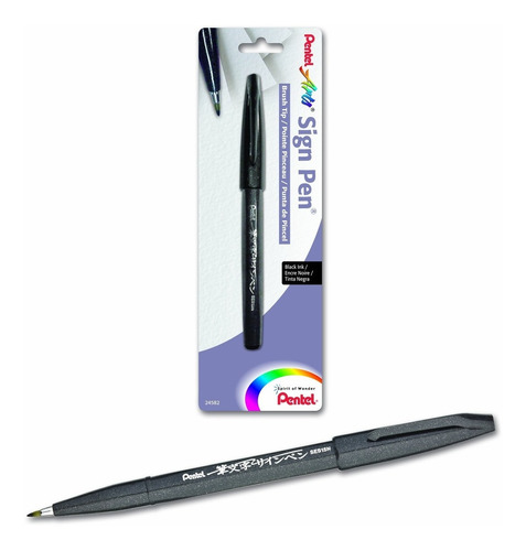 Pentel Arts Sign Pen Touch, Fude Brush Tip, Black Ink - 1..