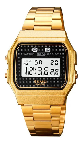 Reloj Skmei 1952g Gold , Alarma , Cronometro, Illuminator, Correa Dorado Bisel Dorado Fondo Agua