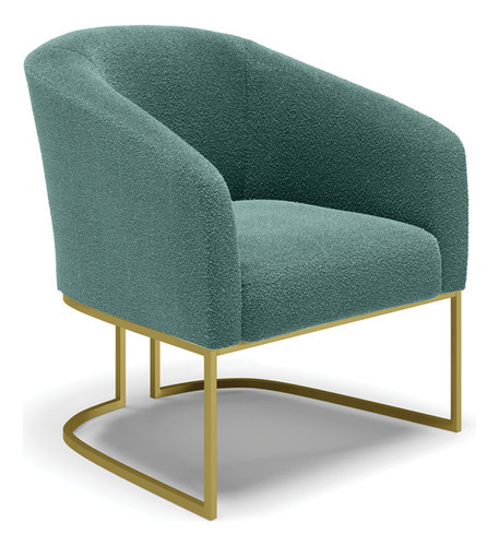 Poltrona Bouclê Verde Base Metálica Industrial Dourado