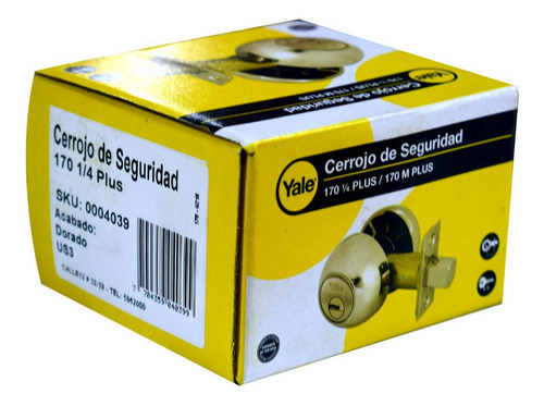 Chapa Cerrojo Seguridad Yale 170 1/4 Llave Punto Dorada