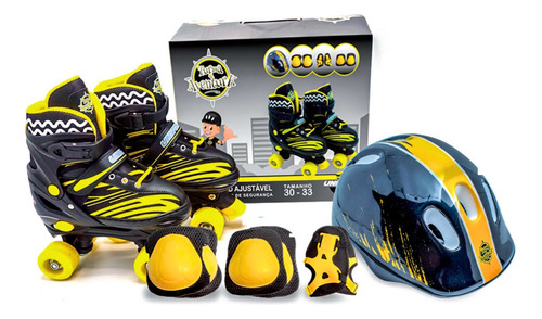 Roller Patins Infantil Quad 4 Rodas + Kit Proteção Capacete