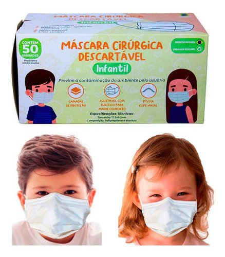 Máscara Infantil Descartável Tripla Filtro Meltblown 50 Un