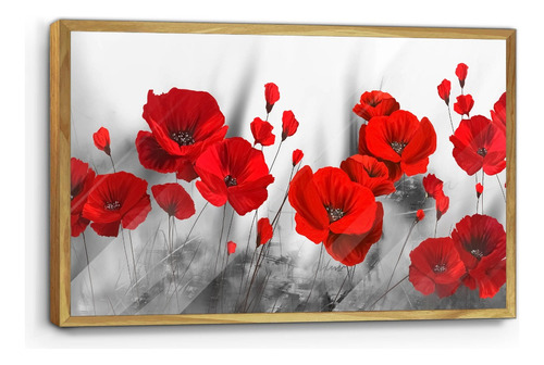 Cuadro De Madera Con Poster Amapolas Rojas 45x70cm