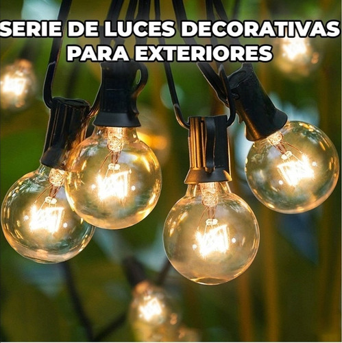 Guirnalda De Luces 25 Focos Para Exterior Impermeable Vintag Blanco