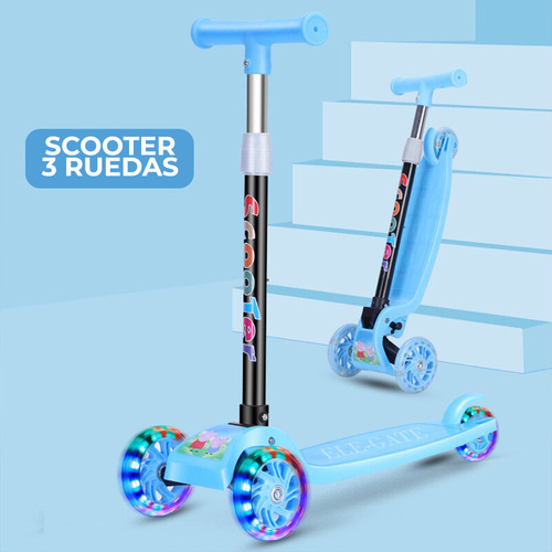 Patín Diablo Scooter Montable 3 Ruedas Luces Led Patineta Color Azul