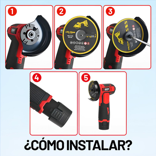 Esmeril Angular Mini Esmeriladora Inalámbrica Esmeril Pulido Lijadora Amoladora + 2 Baterías Rojo