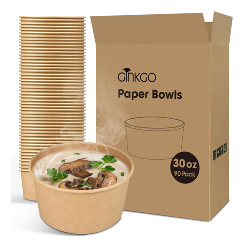 Ginkgo: 90 Tazones De Papel Extra Grandes, 30 Oz C/u