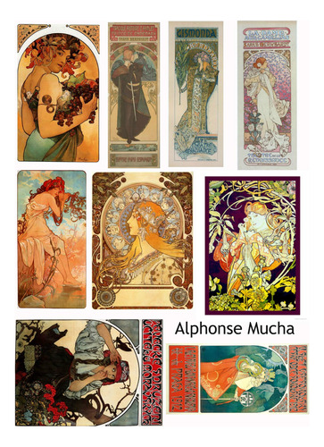 Clasico Hoja Alphonse Mucha Reproduccion Tarjeta Collage #