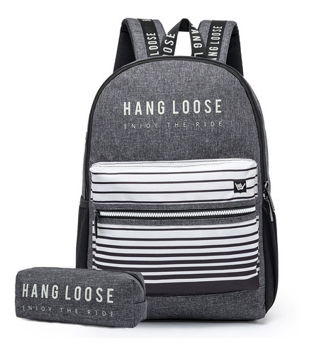 Mochila Escolar Com Estojo Hang Loose Pellet Reforçada Cor Kit 3 - Preto