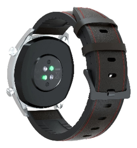 Pulseira De Couro Com Silicone 22mm Para Relógios Smartwatch Cor Black & Red Largura 22