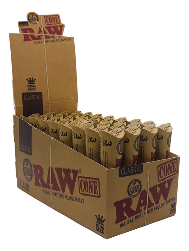 Seda Raw Cone Classic King Size Com 32 Pacotes Por Caixa