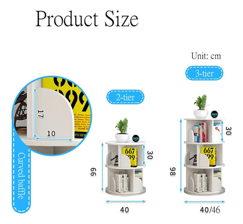 2-layer 360° Rotating Bookshelf Floor-standing Bookshelf